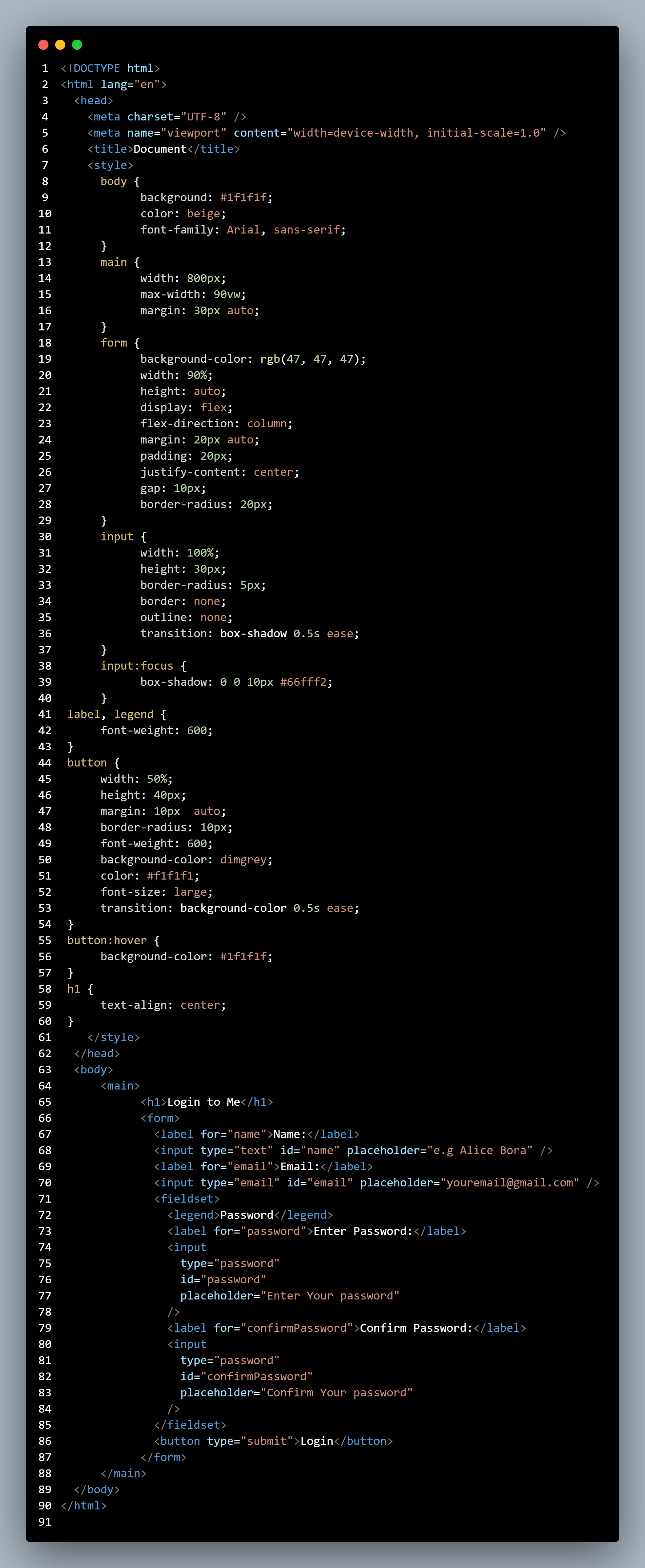 Code image for s.html page